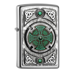 Aansteker,Zippo,Spiritual,Celtic Green Cross,satin chrome